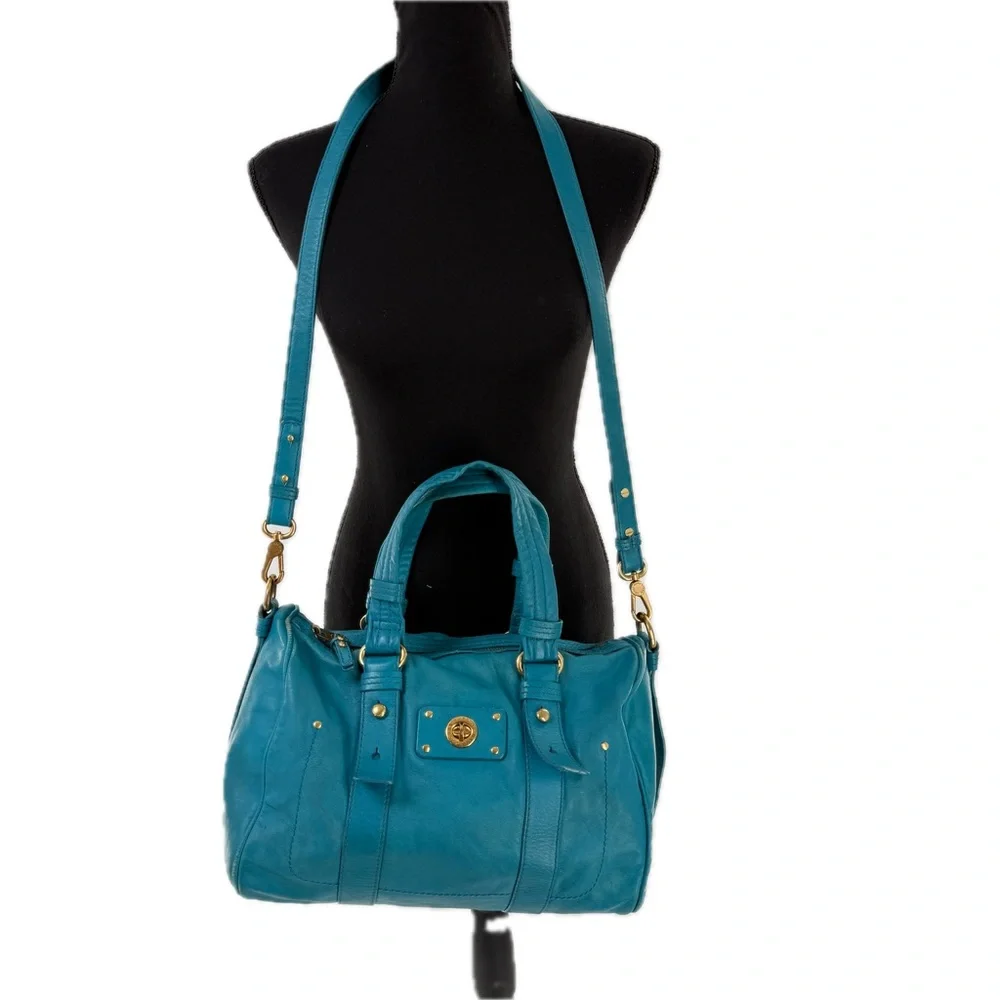 Marc Jacobs Totally Turnlock Shifty Satchel Crossbody Bag Peacock Blue Leather